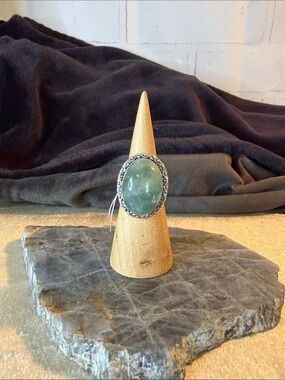 Gorgeous 40 carat Organic Raw Polished Aquamarine Ring set in 925 Silver size 9